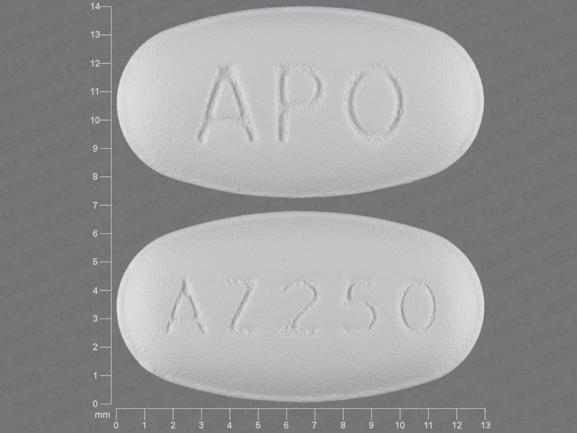 Pill APO AZ250 White Elliptical/Oval is Azithromycin Dihydrate
