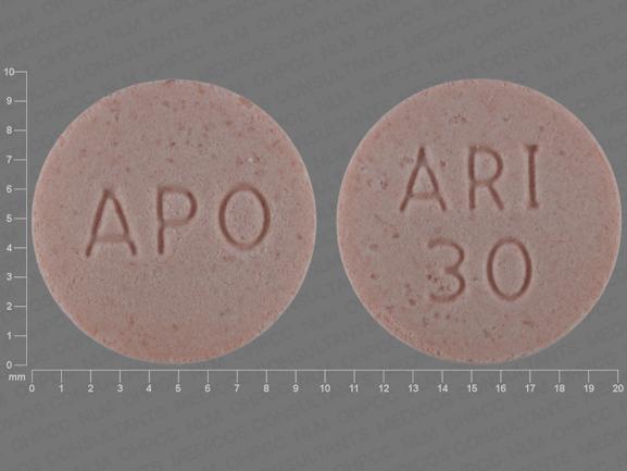 Pill APO ARI 30 Pink Round is Aripiprazole
