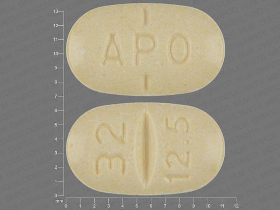 Pill APO 32 12.5 Yellow Capsule/Oblong is Candesartan Cilexetil and Hydrochlorothiazide