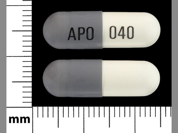 Pill APO 040 Gray & White Capsule/Oblong is Etodolac