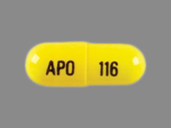 Pill APO 116 Yellow Capsule-shape is Terazosin Hydrochloride