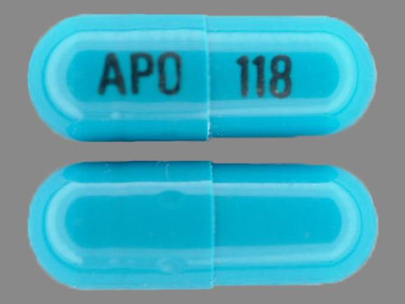 Pill APO 118 Blue Capsule/Oblong is Terazosin Hydrochloride