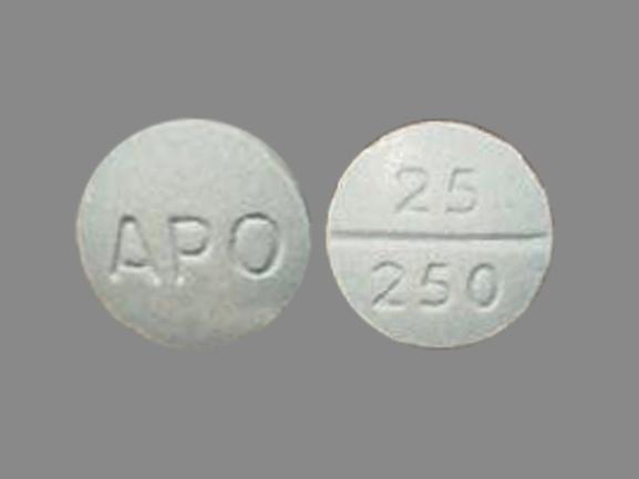 Pill APO 25 250 Blue Round is Carbidopa and Levodopa