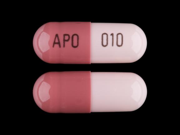 Pill APO 010 Pink Capsule/Oblong is Omeprazole Delayed Release