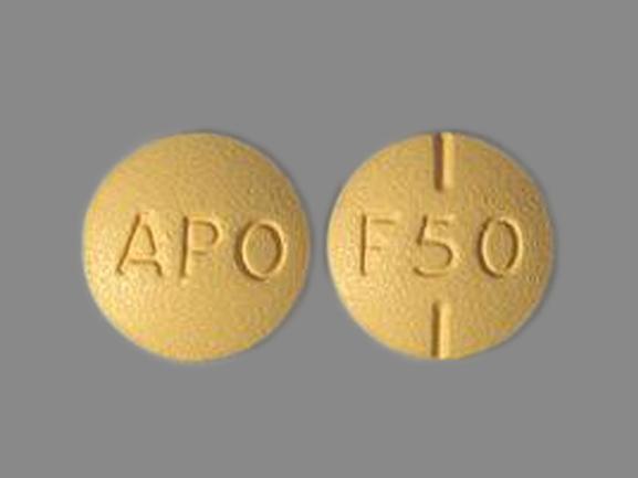 Pill APO F50 Yellow Round is Fluvoxamine Maleate