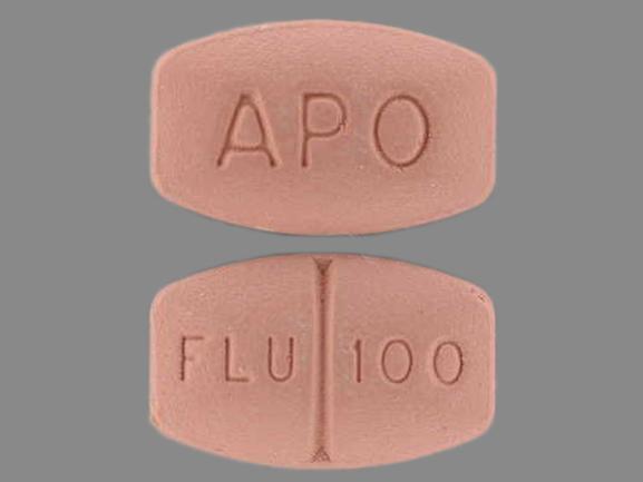 Pill APO FLU 100 Red Elliptical/Oval is Fluvoxamine Maleate