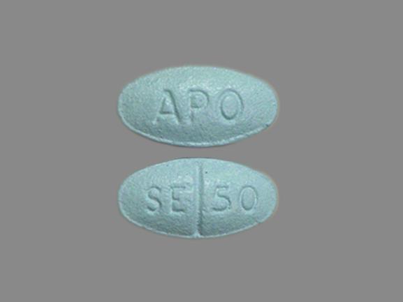 Pill APO SE 50 Blue Oval is Sertraline Hydrochloride