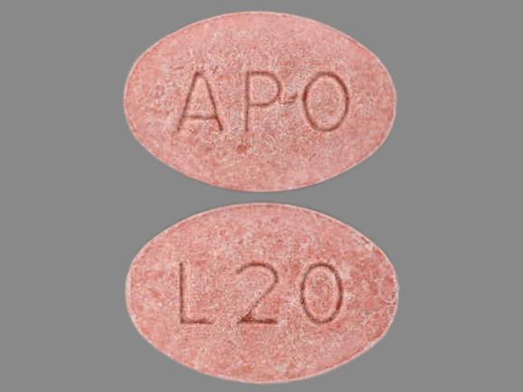 Pill APO L20 Brown Oval is Lisinopril