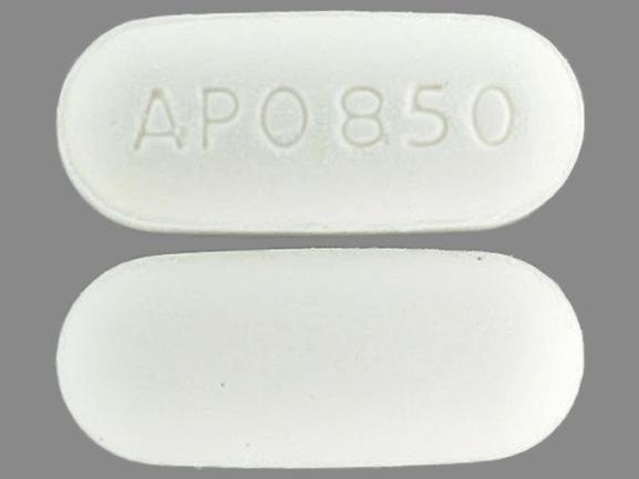 Pill APO 850 White Elliptical/Oval is Metformin Hydrochloride