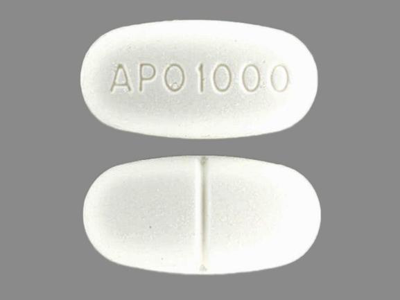 Pill APO 1000 White Oval is Metformin Hydrochloride