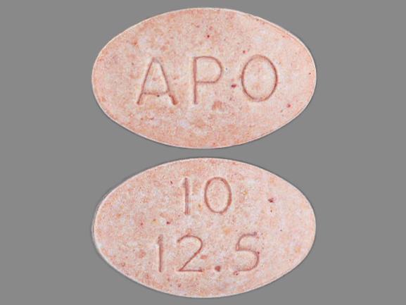 Pill APO 10 12.5 Pink Elliptical/Oval is Hydrochlorothiazide and Lisinopril
