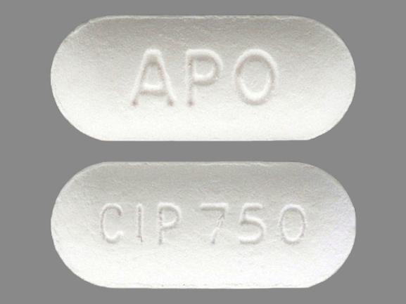 Pill APO CIP 750 White Capsule/Oblong is Ciprofloxacin Hydrochloride