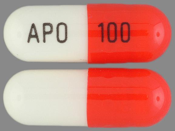 Pill APO 100 Red & White Capsule/Oblong is Zonisamide