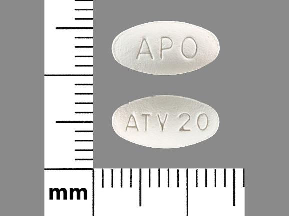 Pill APO ATV20 White Elliptical/Oval is Atorvastatin Calcium
