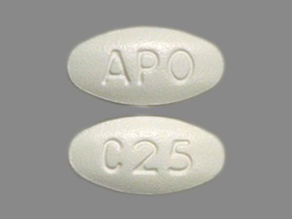 Pill APO C25 White Oval is Carvedilol