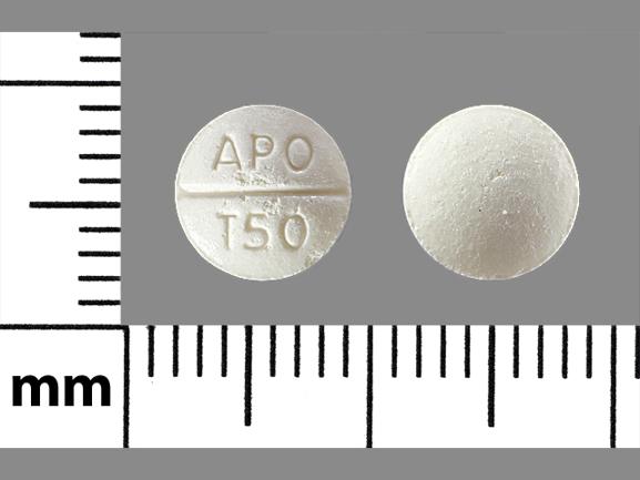 Pill APO T50 White Round is Trazodone Hydrochloride