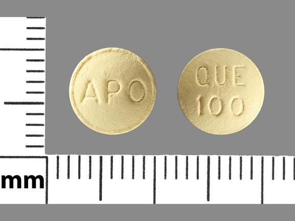 Pill APO QUE 100 Yellow Round is Quetiapine Fumarate