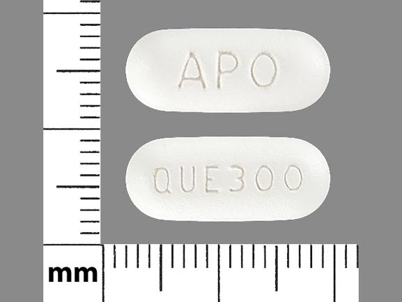 Pill APO QUE300 White Capsule/Oblong is Quetiapine Fumarate