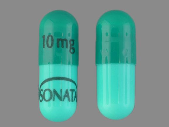 Pill SONATA 10 mg Green Capsule/Oblong is Sonata