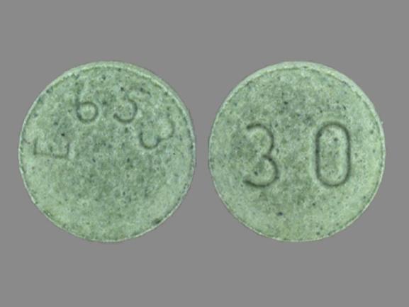 Pill E653 30 Green Round is Morphine Sulfate Extended-Release