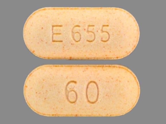 Pill 60 E655 Orange Capsule/Oblong is Morphine Sulfate Extended-Release