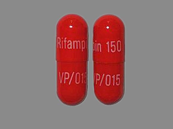 Pill Rifampin 150 VP/015 Red Capsule/Oblong is Rifampin