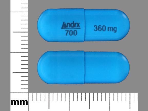 Pill Andrx 700 360mg Blue Capsule-shape is Taztia XT