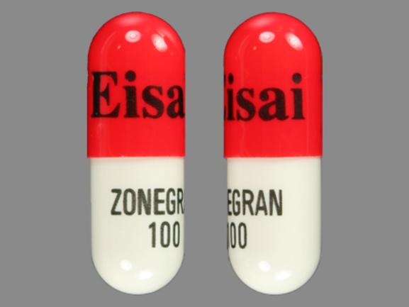 Pill Eisai ZONEGRAN 100 Red & White Capsule-shape is Zonegran