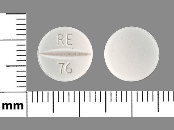 Pill RE 76 White Round is Metoprolol Tartrate