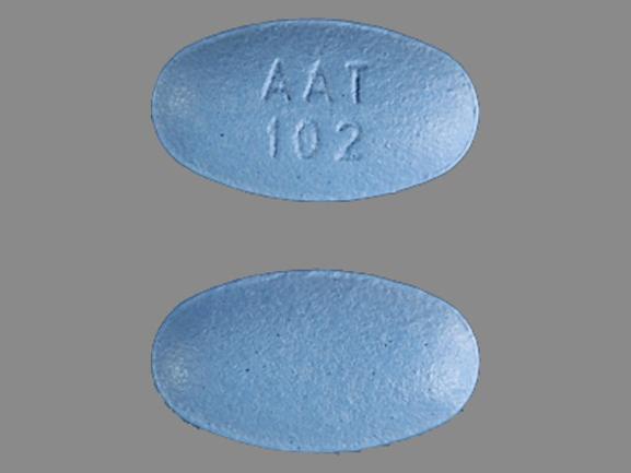 Pill AAT 102 Blue Elliptical/Oval is Amlodipine Besylate and Atorvastatin Calcium