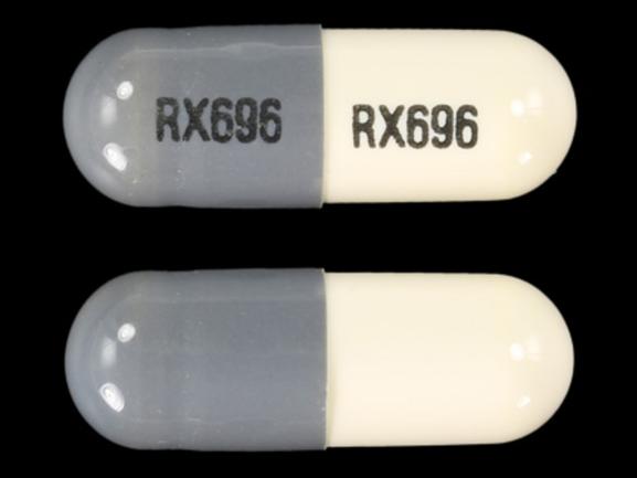 Pill RX696 RX696 Gray Capsule/Oblong is Minocycline Hydrochloride