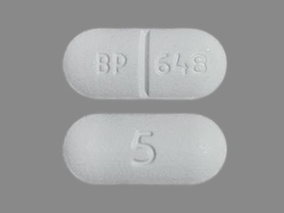 Pill BP 648 5 White Capsule/Oblong is Acetaminophen and Hydrocodone Bitartrate