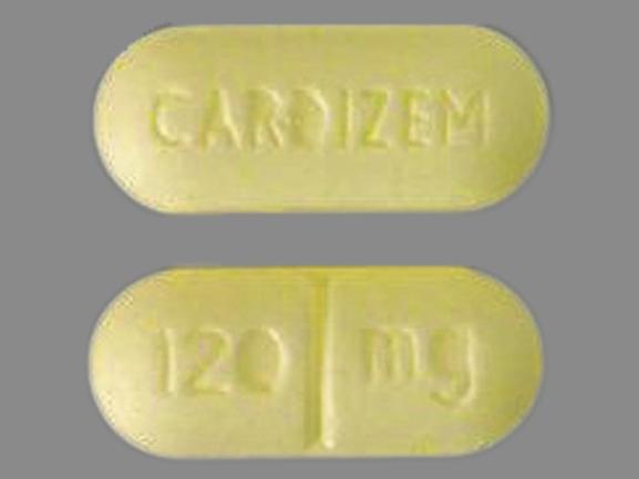 Pill 120 mg CARDIZEM Yellow Oval is Cardizem