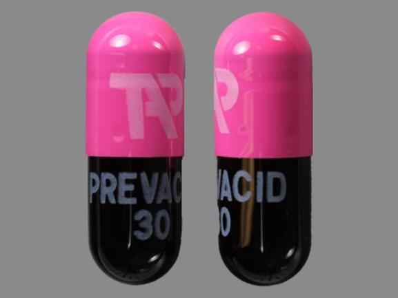 Pill TAP PREVACID 30 Maroon & Pink Capsule-shape is Prevacid