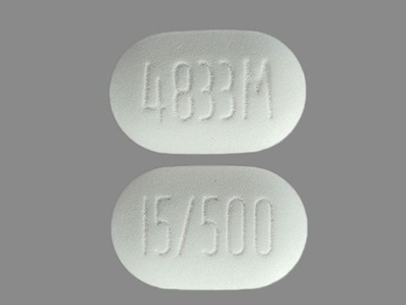 Pill 4833M 15/500 White Elliptical/Oval is Actoplus Met.