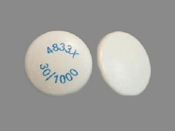 Pill 4833X 30/1000 White Round is Actoplus Met XR