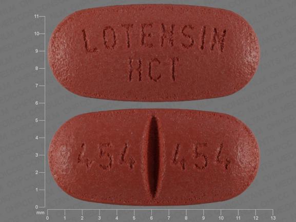 Pill LOTENSIN HCT 454 454 Red Capsule-shape is Benazepril Hydrochloride and Hydrochlorothiazide