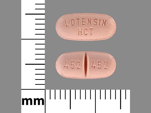 Pill LOTENSIN HCT 452 452 Pink Elliptical/Oval is Benazepril Hydrochloride and Hydrochlorothiazide