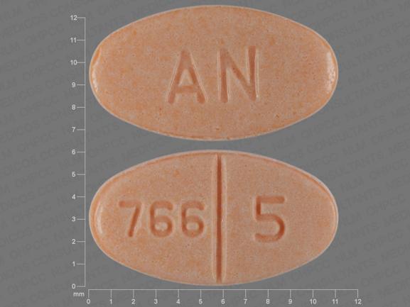 Pill AN 766 5 Peach Elliptical/Oval is Warfarin Sodium