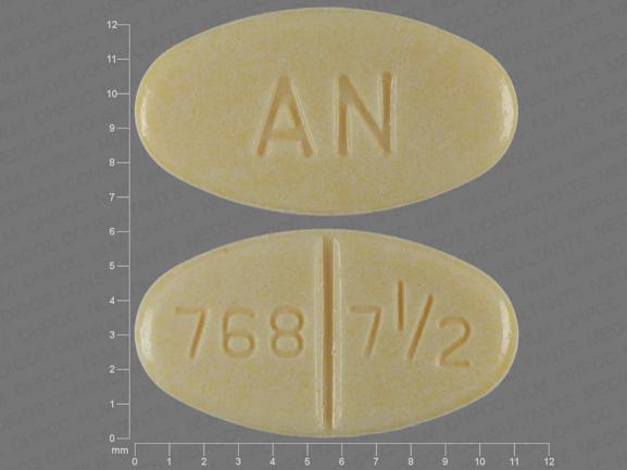 Pill AN 768 7 1/2 Yellow Oval is Warfarin Sodium