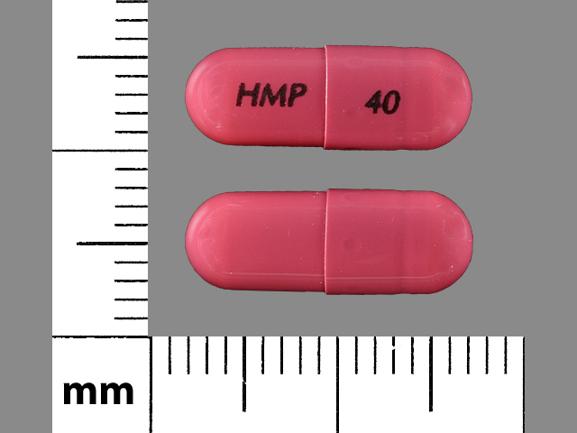 Pill HMP 40 Pink Capsule/Oblong is Esomeprazole Strontium Delayed-Release
