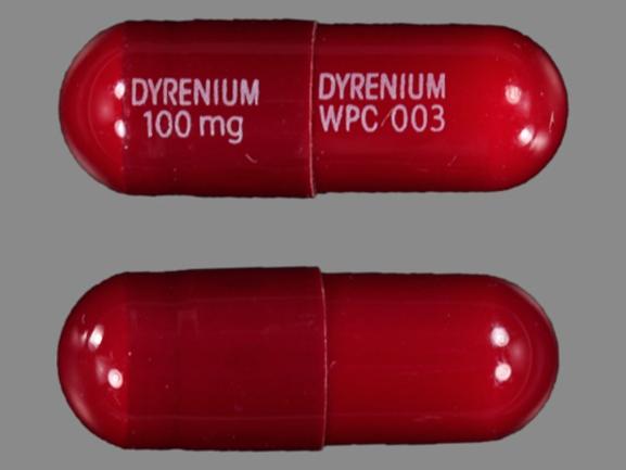 Pill DYRENIUM 100mg DYRENIUM WPC 003 Red Capsule/Oblong is Dyrenium