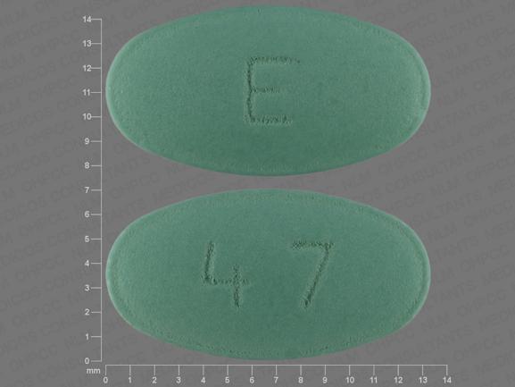 Pill E 47 Green Elliptical/Oval is Losartan Potassium