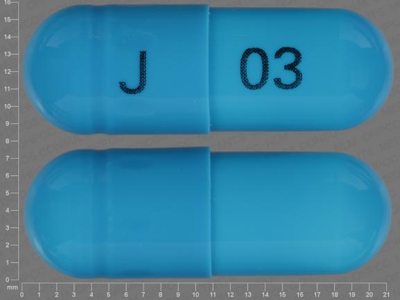 Pill J 03 Blue Capsule/Oblong is Amlodipine Besylate and Benazepril Hydrochloride