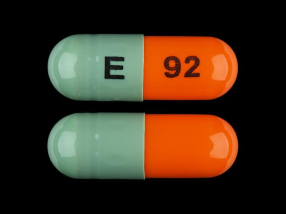 Pill E 92 Green & Orange Capsule/Oblong is Fluoxetine Hydrochloride