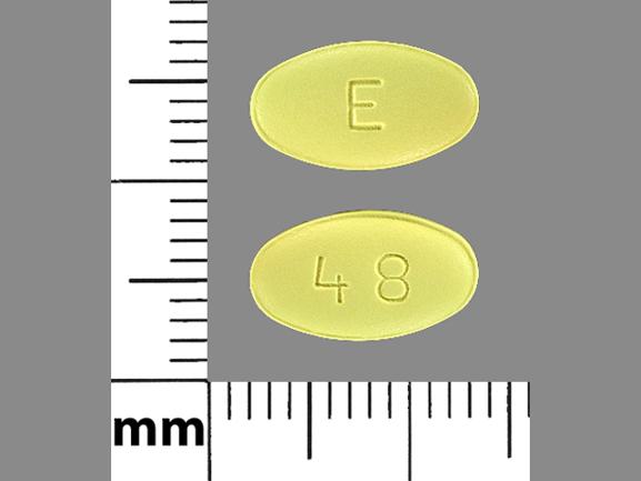Pill E 48 Yellow Oval is Hydrochlorothiazide and Losartan Potassium