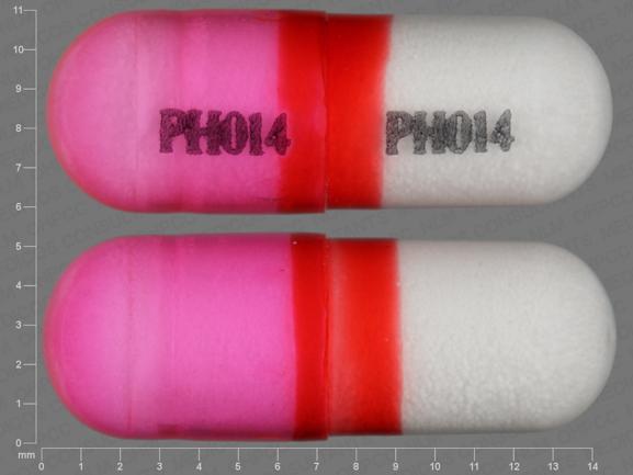 Pill PH014 PH014 Pink & White Capsule/Oblong is Diphenhydramine Hydrochloride