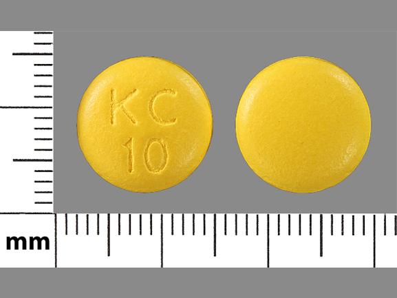 Pill KC 10 Yellow Round is Potassium Chloride Extended-Release