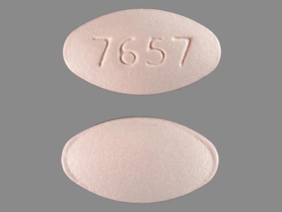 Pill 7657 Pink Oval is Olanzapine