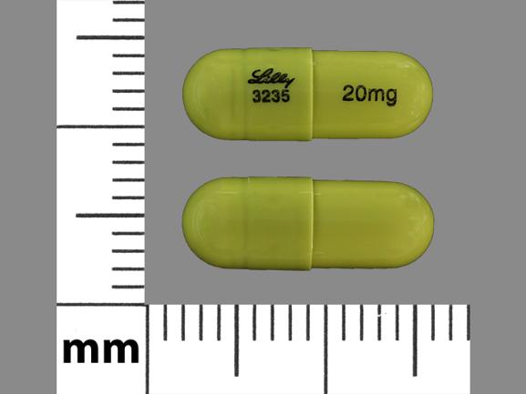 Pill Lilly 3235 20mg Green Capsule/Oblong is Duloxetine Hydrochloride Delayed-Release